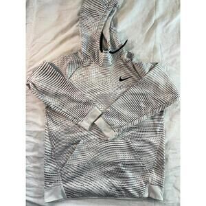 Nike Therma-FIT Dri-FIT White Black Striped Pullover Fleece Hoodie L